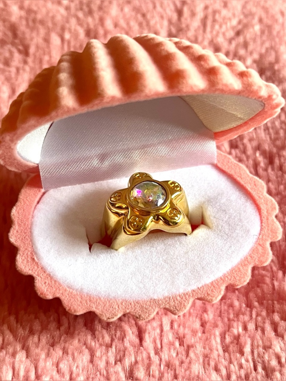 July Child flower crystal locket poison ring sterling gold plated 7